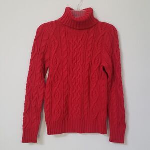 Ralph Lauren Jeans Co Turtleneck Sweater Womens L Red Fisherman Cable Knit